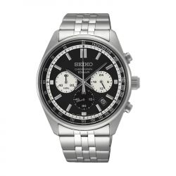 Montre chronographe homme seiko sport noir acier argenté - chronographes - edora - 0