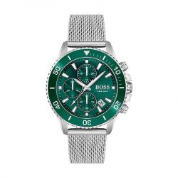 Montre chronographe homme boss admiral vert acier argenté - chronographes - edora - 0