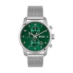 Montre chronographe homme boss skymaster vert acier argenté - chronographes - edora - 0