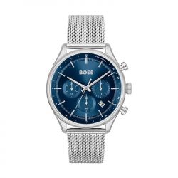 Montre chronographe homme boss gregor bleu acier argenté - chronographes - edora - 0