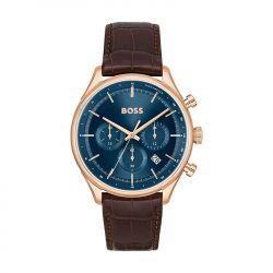 Montre chronographe homme boss gregor bleu cuir brun - chronographes - edora - 0