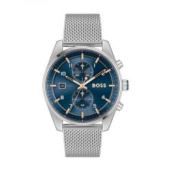 Montre chronographe homme boss skytraveller bleu acier argenté - chronographes - edora - 0