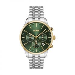 Montre chronographe homme boss avery vert acier argenté - chronographes - edora - 0