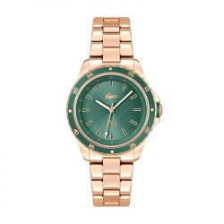 Montre femme lacoste santorini vert acier doré rose - analogiques - edora - 0