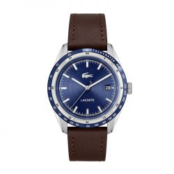 Montre homme lacoste everett bleu cuir brun - analogiques - edora - 0