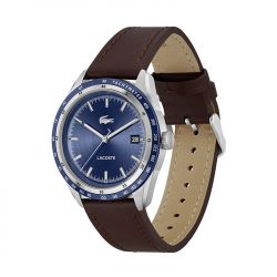 Montre homme lacoste everett bleu cuir brun - analogiques - edora - 2