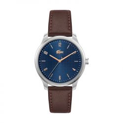 Montre homme lacoste lisbon bleu cuir brun - analogiques - edora - 0