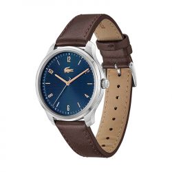 Montre homme lacoste lisbon bleu cuir brun - analogiques - edora - 1