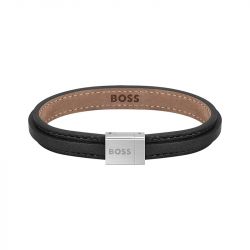 Bracelet homme 19cm boss grover cuir noir - plus-de-bracelets-hommes - edora - 0