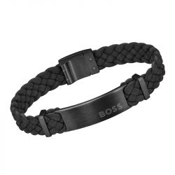Bracelet homme 19cm boss dylan cuir noir - plus-de-bracelets-hommes - edora - 1