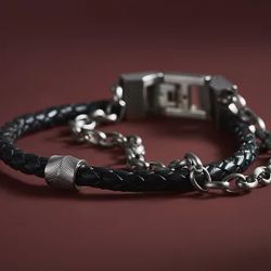 Bracelet homme 21.9cm fossil all stacked up cuir noir - bracelets-homme - edora - 2