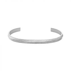 Bracelet jonc homme fossil harlow linear texture acier argenté - bracelets-homme - edora - 0