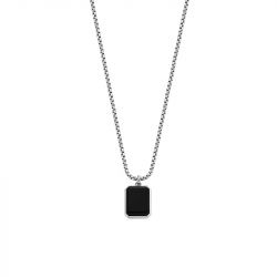 Collier homme fossil all stacked up agate noir acier argenté - plus-de-colliers-hommes - edora - 0