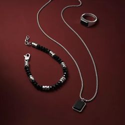 Collier homme fossil all stacked up agate noir acier argenté - plus-de-colliers-hommes - edora - 4