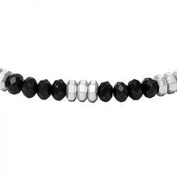 Bracelet perles homme 19cm fossil all stacked up acier argenté agates noires - beads - edora - 3