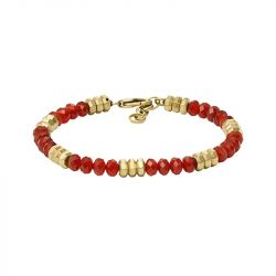 Bracelet perles homme 19cm fossil all stacked up acier doré agates rouge - beads - edora - 0