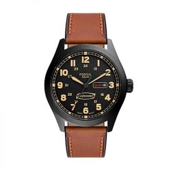 Montre solaire homme fossil defender cuir brun - analogiques - edora - 0