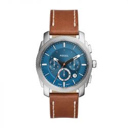 Montre chronographe homme fossil machine bleu cuir brun - chronographes - edora - 0