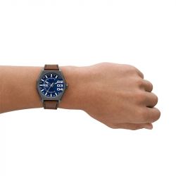 Montre homme diesel spiked bleu cuir brun - analogiques - edora - 1