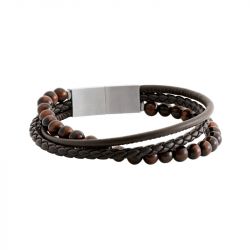 Bracelet multi-rangs homme jourdan fusion cuir brun Œil de tigres - plus-de-bracelets-hommes - edora - 0