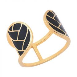 Bague femme les cadettes tresse laquÉ noire laiton doré - plus-de-bagues-femmes - edora - 1