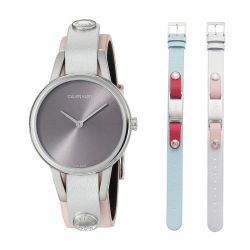 Montre Femme CALVIN KLEIN MYCALVINS Cuir Gris, Rose et Deux Bracelets Supplémentaires