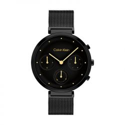 Montre chronographe femme calvin klein minimalist acier milanais noir 25200288 - chronographes - edora - 0