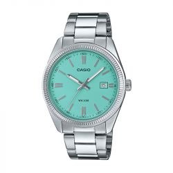 Montre homme casio timeless turquoise acier argenté - analogiques - edora - 0