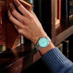 Montre homme casio timeless turquoise acier argenté - analogiques - edora - 1