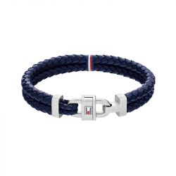 Bracelet Homme Tommy Hilfiger Double Cuir Bleu et Mousqueton Acier