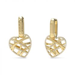 Boucles d'oreilles femme pendantes  heart cage guess bijoux acier doré et strass jube03098jwyg - boucles-d-oreilles-femme - edora - 0