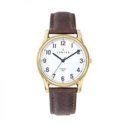 Montre homme certus acier doré cuir marron 612389 - montres-homme - edora - 0