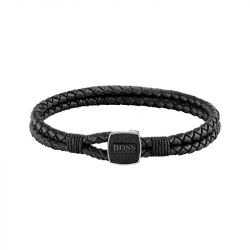 Bracelet homme double hugo boss cordon en cuir tressé noir 1580047s - bracelets-homme - edora - 0