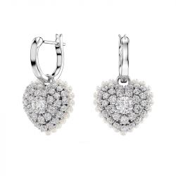 Boucles d'oreilles femme pendantes cœurs swarovski  hyperbola métal argenté et cristaux 5684384 - boucles-d-oreilles-femme - edora - 0