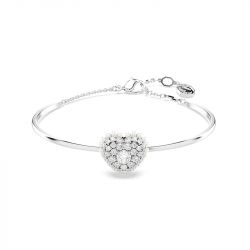 Bracelet femme jonc coeur swarovski idyllia métal argenté et cristaux 5684385 - joncs - edora - 0