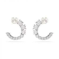 Boucles d'oreilles femme créoles swarovski matrix métal rhodié et cristaux 5692260 - boucles-d-oreilles-femme - edora - 0