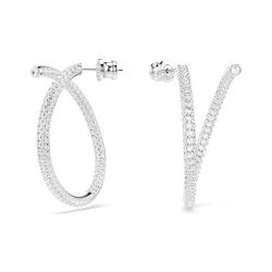 Boucles d'oreilles anneaux femme swarovski dextera métal rhodié blanc et cristaux 5695939 - boucles-d-oreilles-femme - edora - 0