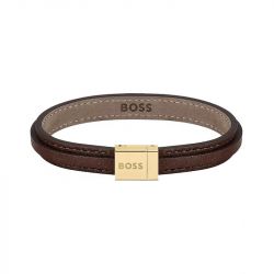 Bracelet homme grover boss acier doré et cuir marron 1580329s - bracelets-homme - edora - 0