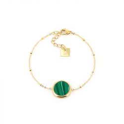 Bracelet femme pearly zag bijoux acier doré et malachite sbs18338-01grn - bracelets-femme - edora - 0