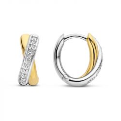 Boucles d'oreilles femme créoles huggie hoops ti sento argent 925/1000 bicolore et  oxydes 7667zy - boucles-d-oreilles-femme - edora - 0