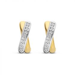 Boucles d'oreilles femme créoles huggie hoops ti sento argent 925/1000 bicolore et  oxydes 7667zy - boucles-d-oreilles-femme - edora - 2