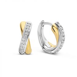 Boucles d'oreilles femme créoles huggie hoops ti sento argent 925/1000 bicolore et  oxydes 7667zy - boucles-d-oreilles-femme - edora - 3