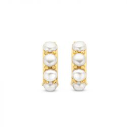 Boucles d'oreilles femme créoles ti sento argent 925/1000 plaqué or et perles 7962yp - boucles-d-oreilles-femme - edora - 2