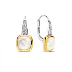 Boucles d'oreilles femme pendantes ti sento plaqué or bicolore et nacre 7969mw - boucles-d-oreilles-femme - edora - 0