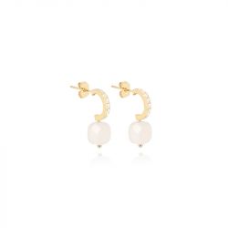 Boucles d'oreilles femme zag bijoux acier doré et agathe sec15220-01wht - boucles-d-oreilles-femme - edora - 0