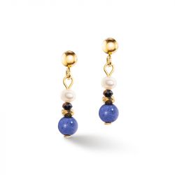 Boucles d'oreilles femme coeur de lion  acier doré et sodalites 1109/21-0700 - boucles-d-oreilles-femme - edora - 0