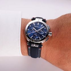 Montre homme chronographe herbelin newport tissu bleu 37658ap15bl - montres-homme - edora - 1