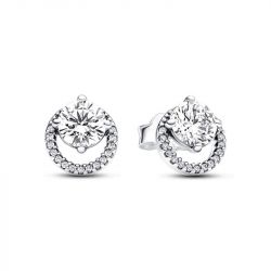 Boucles d'oreilles femme puces pandora argent 925/1000  halo rond scintillant 291248c01 - puces - edora - 0