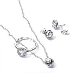 Boucles d'oreilles femme puces pandora argent 925/1000  halo rond scintillant 291248c01 - puces - edora - 3