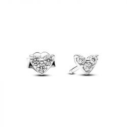 Boucles d'oreilles femme puces pandora argent 925/1000 cœur trois pierres 293003c01 - puces - edora - 0